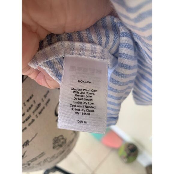 Vineyard Vines Blue White Striped Wrap Tie Top Linen - Picture 3 of 10